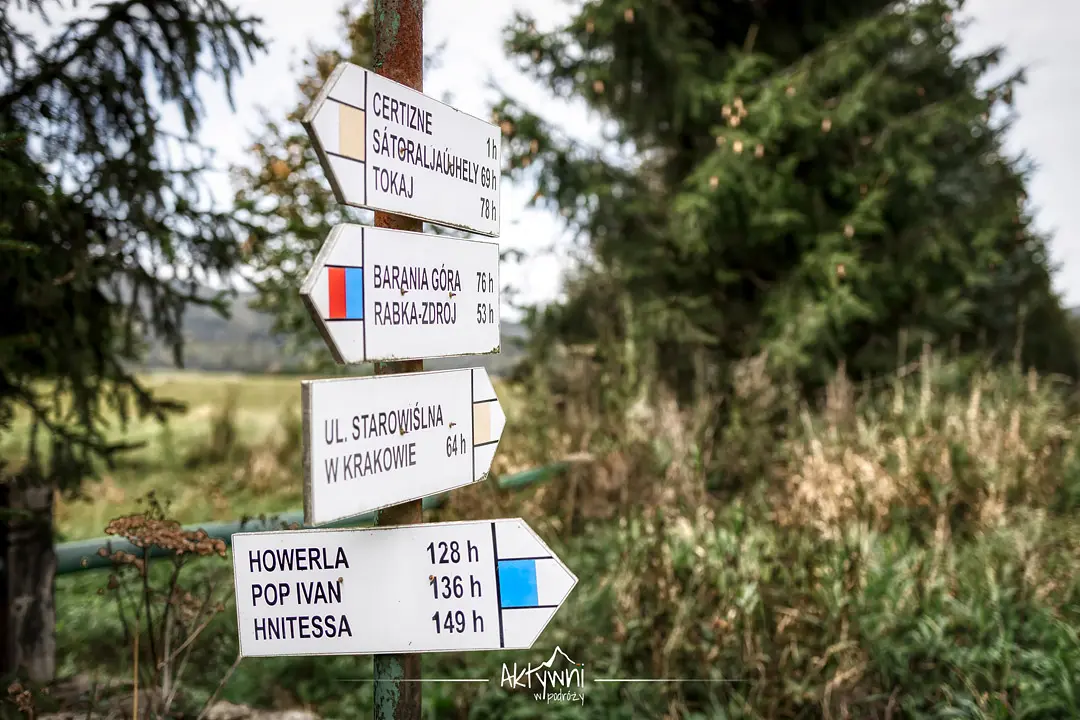 drogowskazy na szlaku na przełęcz Beskid nad Czeremcha